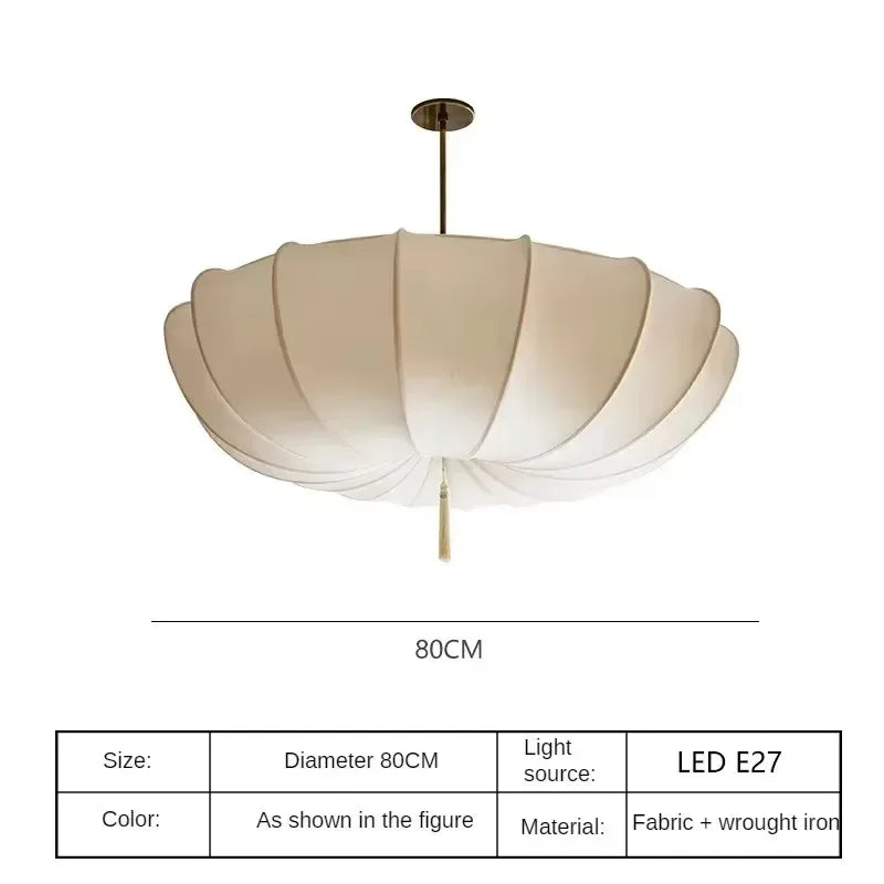 Nordic Japanese Wabi-Sabi Paper Umbrella Fabric Chandelier - French Retro Ceiling Pendant Light Fixture for Bedroom, Living Room & Home Decor