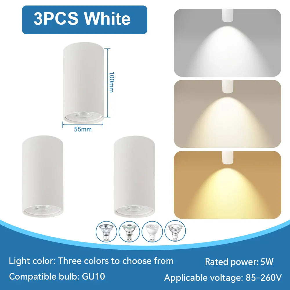 LED Downlight GU10 Replaceable Bulb 110V/220V Ceiling Lamp Surface Mounted Interior Bedroom Living Room Shop Home Led Spotlights