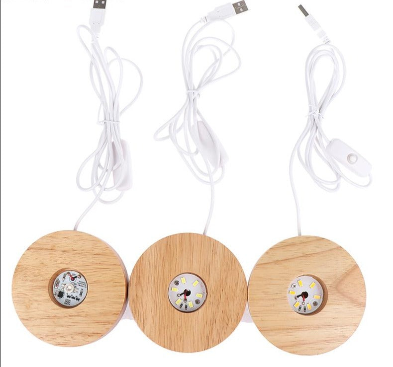 New Wood Light Base Rechargeable Remote Control Wooden LED Light Rotating Display Stand Lamp Holder Lamp Base Art Ornament
