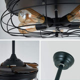 Round LED Ceiling Fan Light Vintage Chandelier Pedant Lamp W/ Remote for Living Dining Room Bedroom