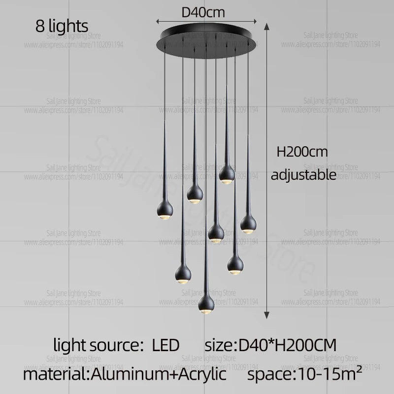 Nordic Water Droplet Pendant Light Hanging Stairs Chandelier Living Room Ceiling Light Modern Villa Bedside Lamp Indoor Lighting