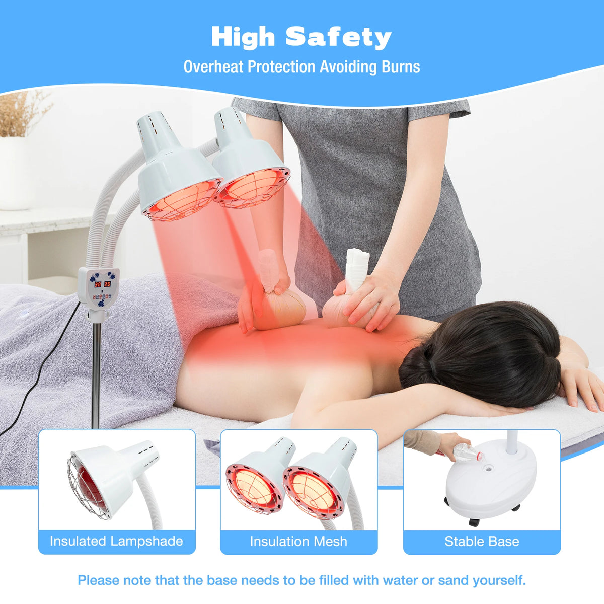 Red Light Therapy LED Electric Infrared Baking Lamp 275W Double-head 360° Adjustable Temperature Heat Lamp Remote Control With Rotating Pulley Base