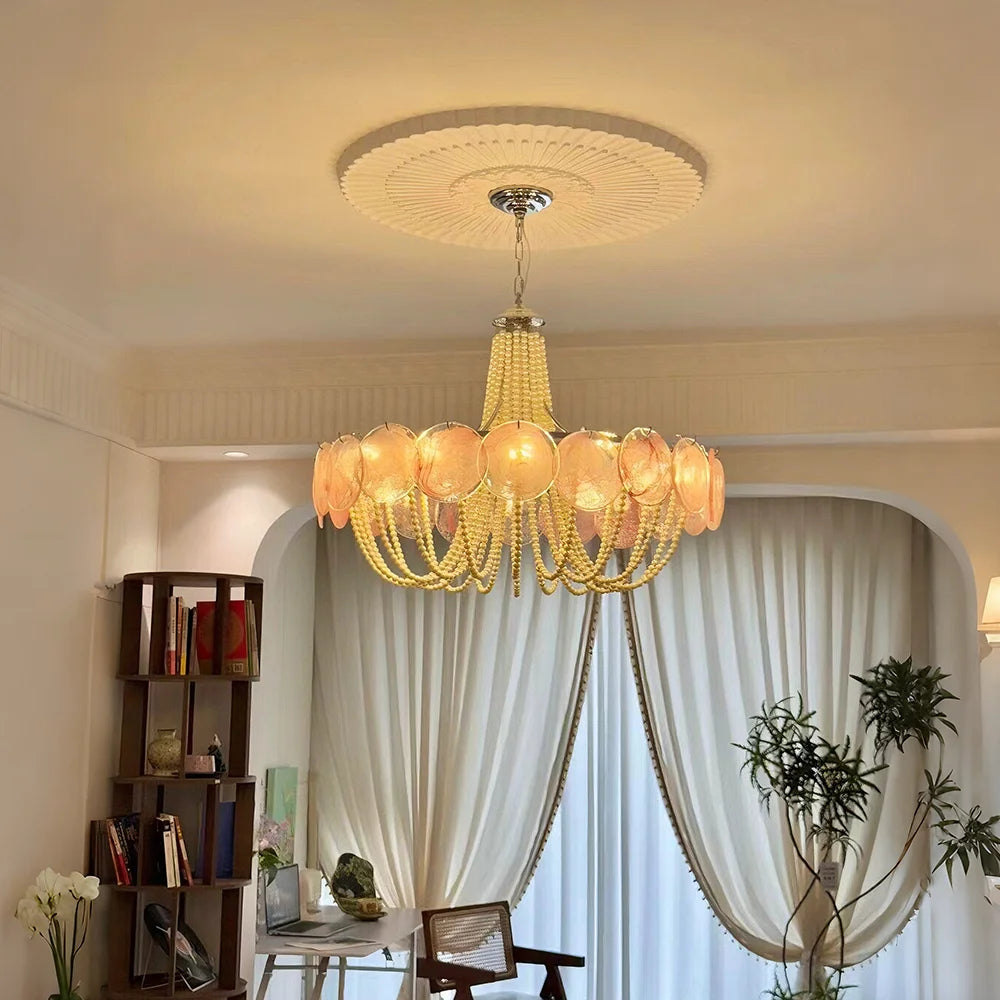 French Flower Glass Pendant Light Creamy Pearl Romantic Master Bedroom Lighting High-end Restaurant Lights