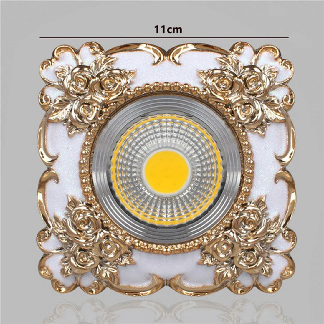 European Square Resin Golden Lace LED Recessed Downlight (3W/5W 220V) - Luxury Vintage Ceiling Spotlight Fixture (Fits 7.5cm Cutout) for Foyer, Dining Room & Corridor Decor