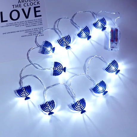 1.65m Eid Mubarak Decorative Lamp String Chanukah Hanukkah Candlestick Pentagram LED Lamp Ramadan Festival Party Decorations