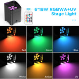 4-Pack 6x18W 6-in-1 RGBAW+UV Wireless Par Lights with Carrying Bag - DMX, Remote & WiFi LED Stage Lighting for DJ, Bar & Party