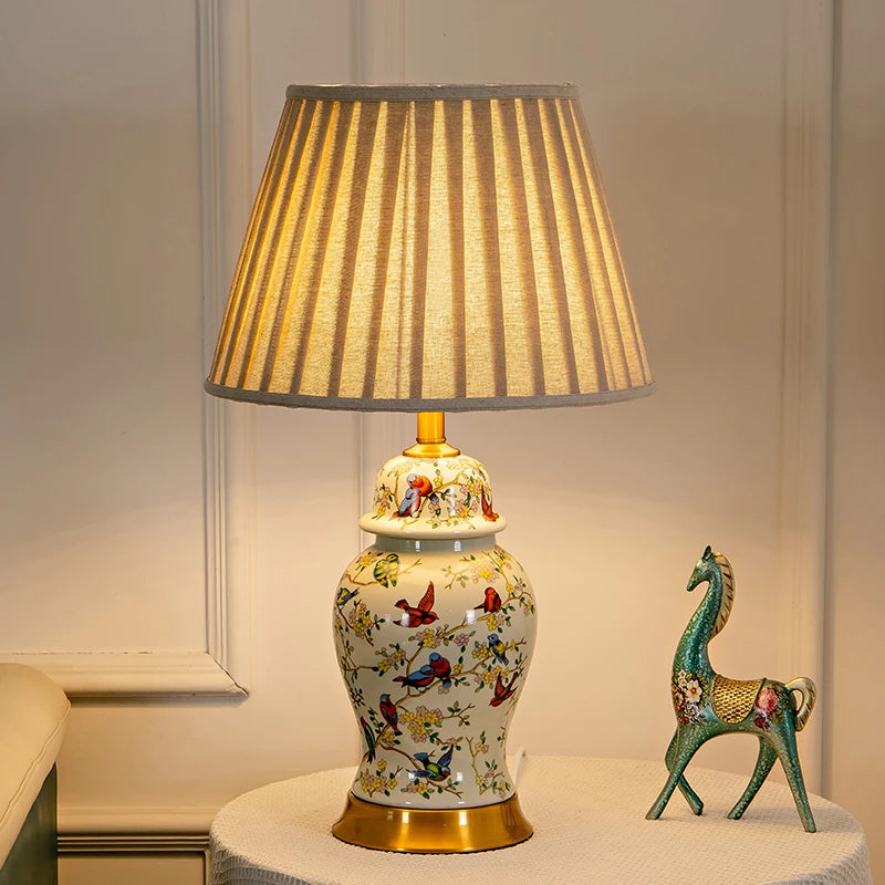 Magpie Chinese Flower And Bird Ceramic Table Lamp Living Room Bedroom Study Lamp Modern Retro Warm Table Lamp Bedside Lamp