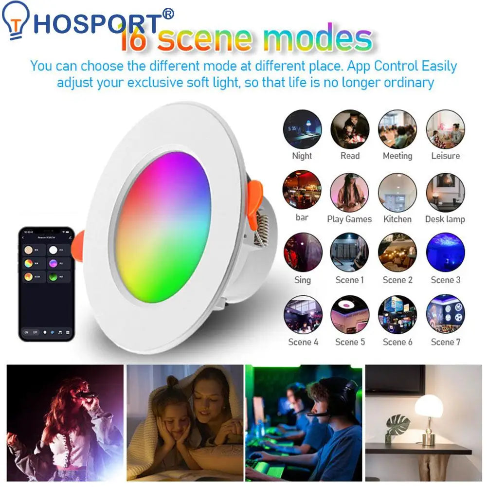 LED Downlight Tuya Smart Wifi Ceiling Light Dimmable RGB+CW+WW Spotlight Lamp  85-265V Voice Control with Alexa Google Home