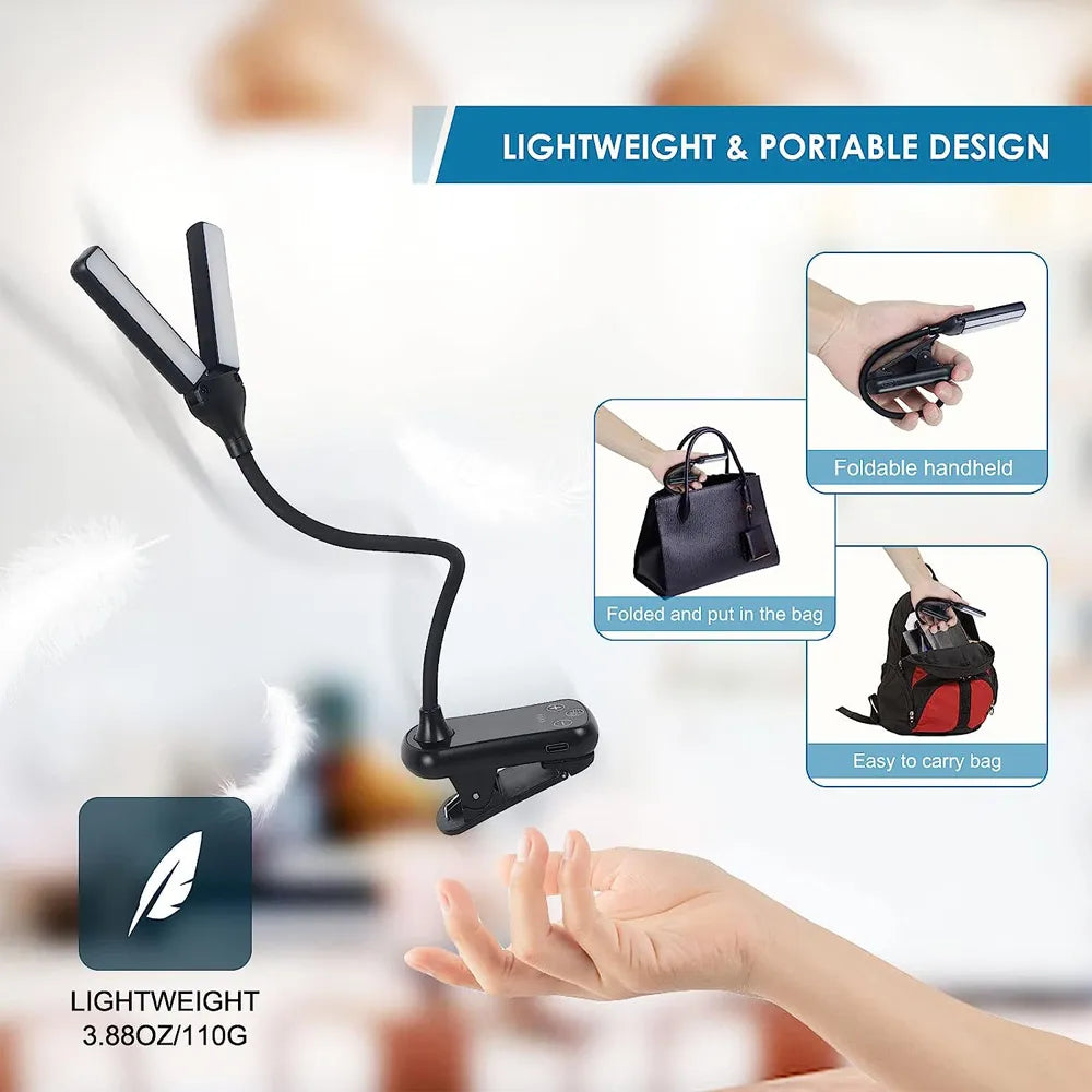 14 LED Clip On Book Light 3 Colors 8 Brightness USB Rechargeable Night Light Portable Reading Light Book Lamp Mini Desk Lamp