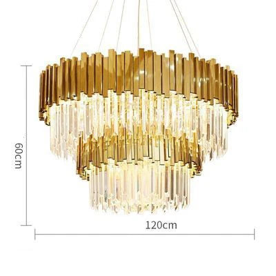LED Gold Chrome 2 Layer Crystal Ceiling Chandeliers 2023 New Trend Lighting Lustre Suspension Luminaire Lamp For Living Room