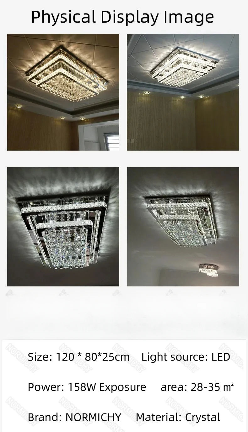 Modern Luxury Crystal LED Chandelier For Living Room Bedroom Dining Room Kitchen Ceiling Lamp Silver Chrome Remote Control Light