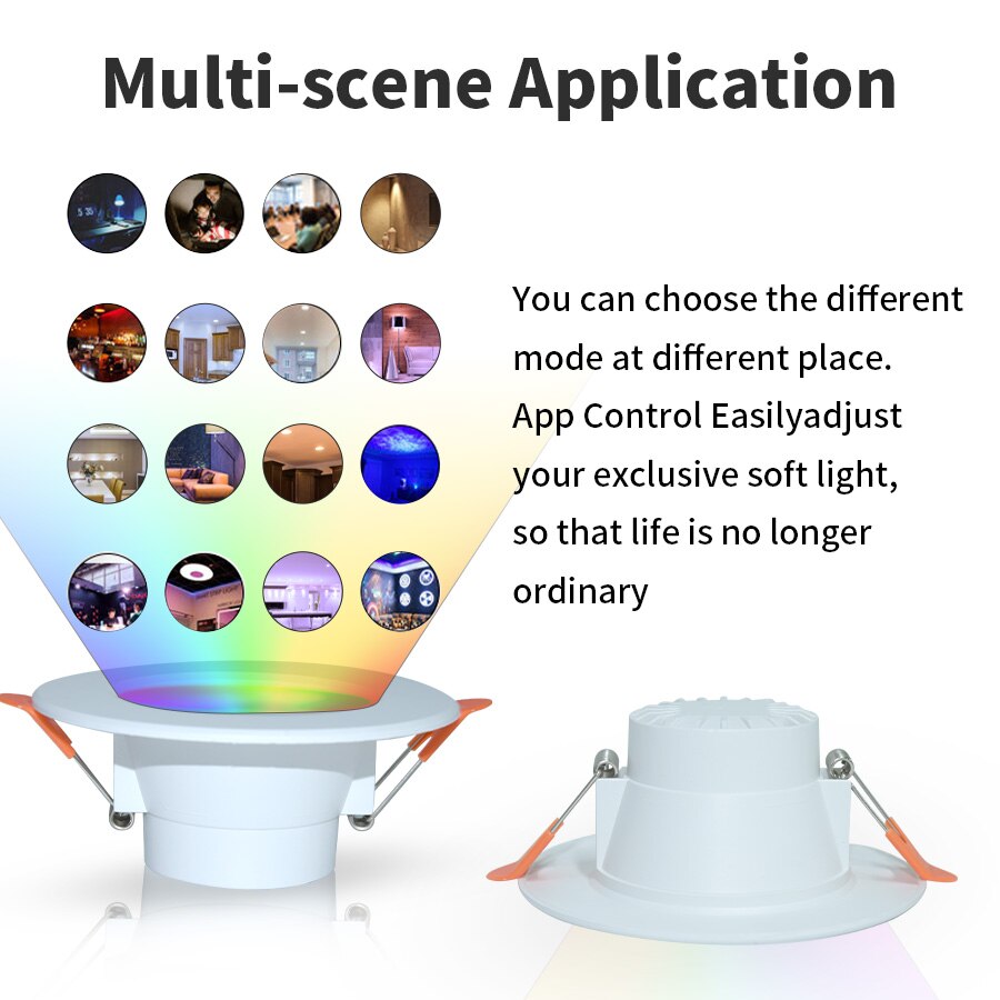 Smart Ceiling Lights RGB Tuya Wi-Fi Bluetooth LED Downlights Recessed Spotlight Alexa Lamps Control Alexa Google Home