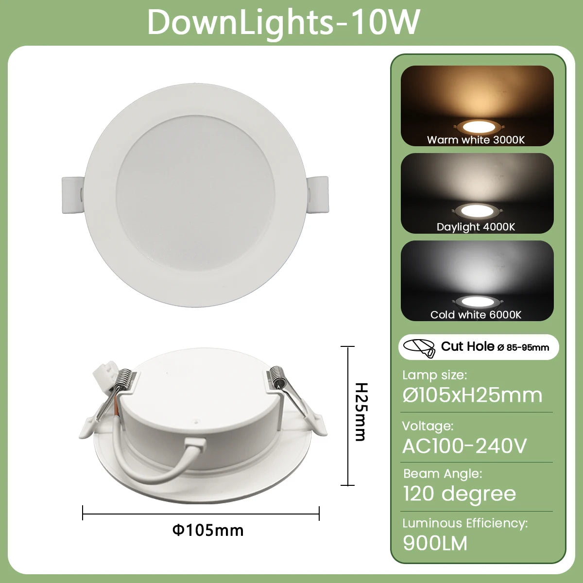 1-10PCS Recessed Round LED Downlight - 120V 220V Dual-Voltage Slim Panel Light