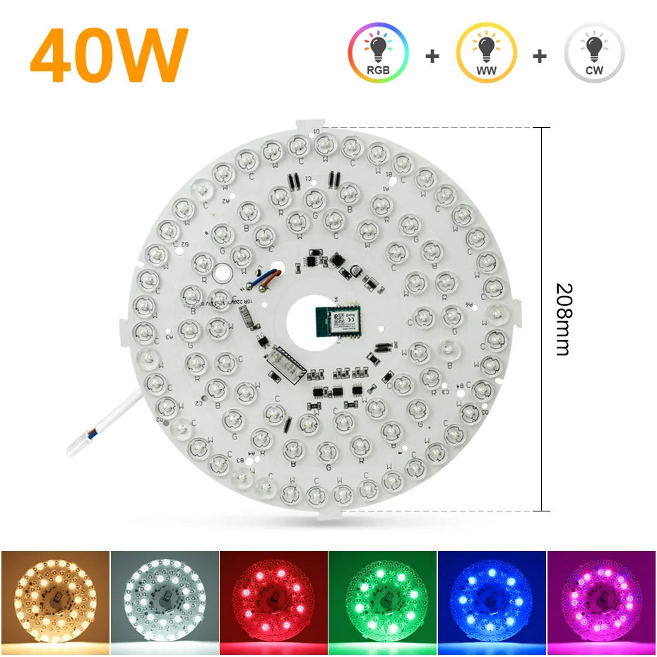 220V 40W Smart Ceiling Lamp Module RGB Dimming Work with Alexa Google Tuya Smart WiFi Control DIY Ceiling Light for Room Decor