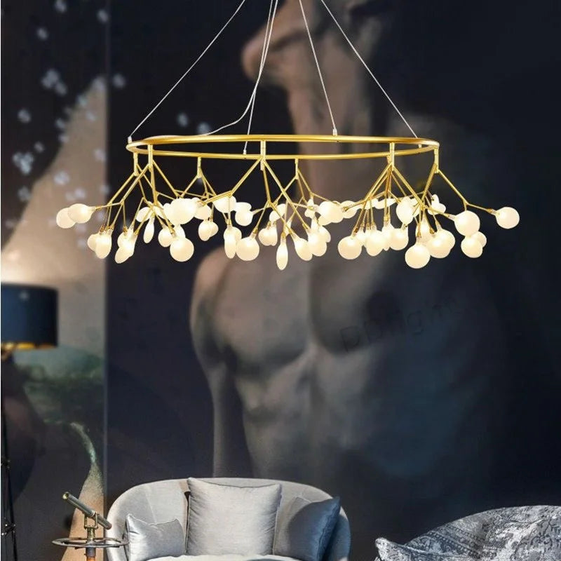 2026 New Nordic Romantic Hanging Living Room Chandelier Lights Modern Firefly Decor Pendant Lamp Round Chandelier Lustre Fixture