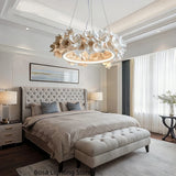French Round Floral Pendant Lamp Cream Style Resin Hanging Light Parlor Bedroom Office LED Dining Room Double Layer Chandelier