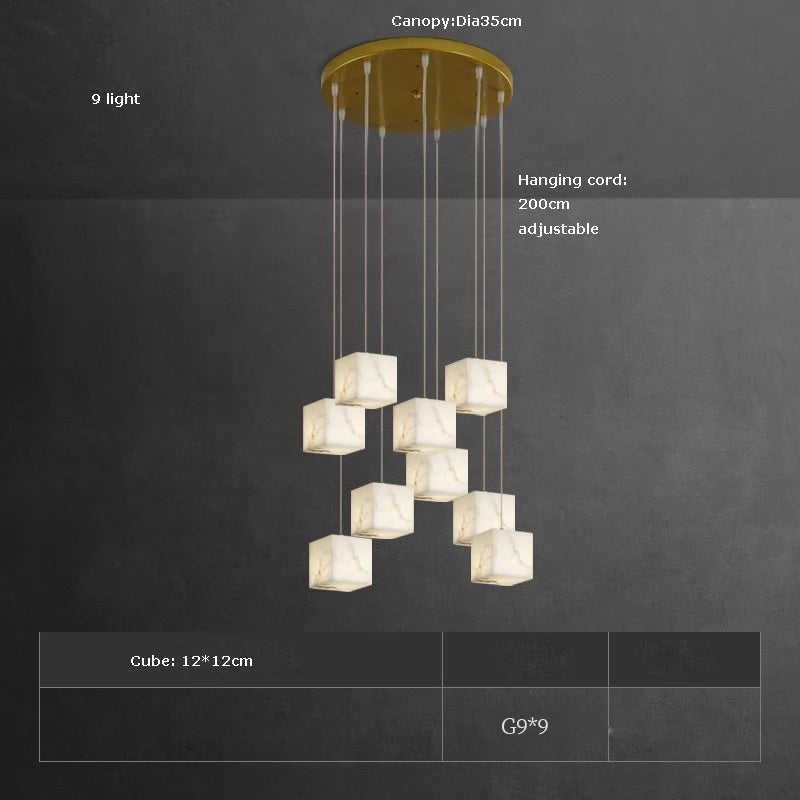 Rubik's Cube Marble Home Decoration Gold LED Chandelier Lighting Hanging Lamps 2026 New Trend Lustre Para Sala Estar For Foyer