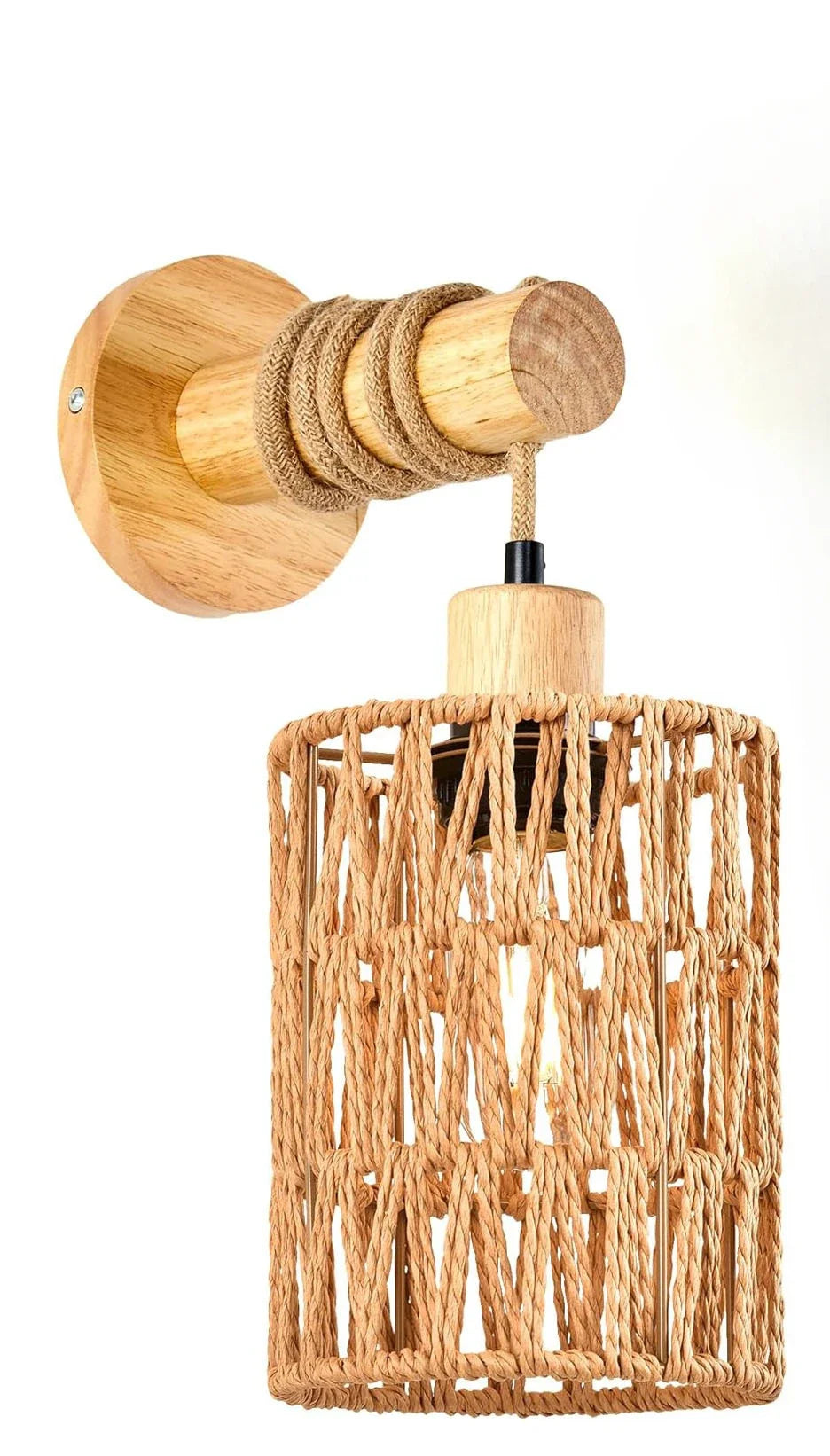 Hemp Rope Wall Sconce - Modern Farmhouse Cylinder Light for Bedroom & Hallway