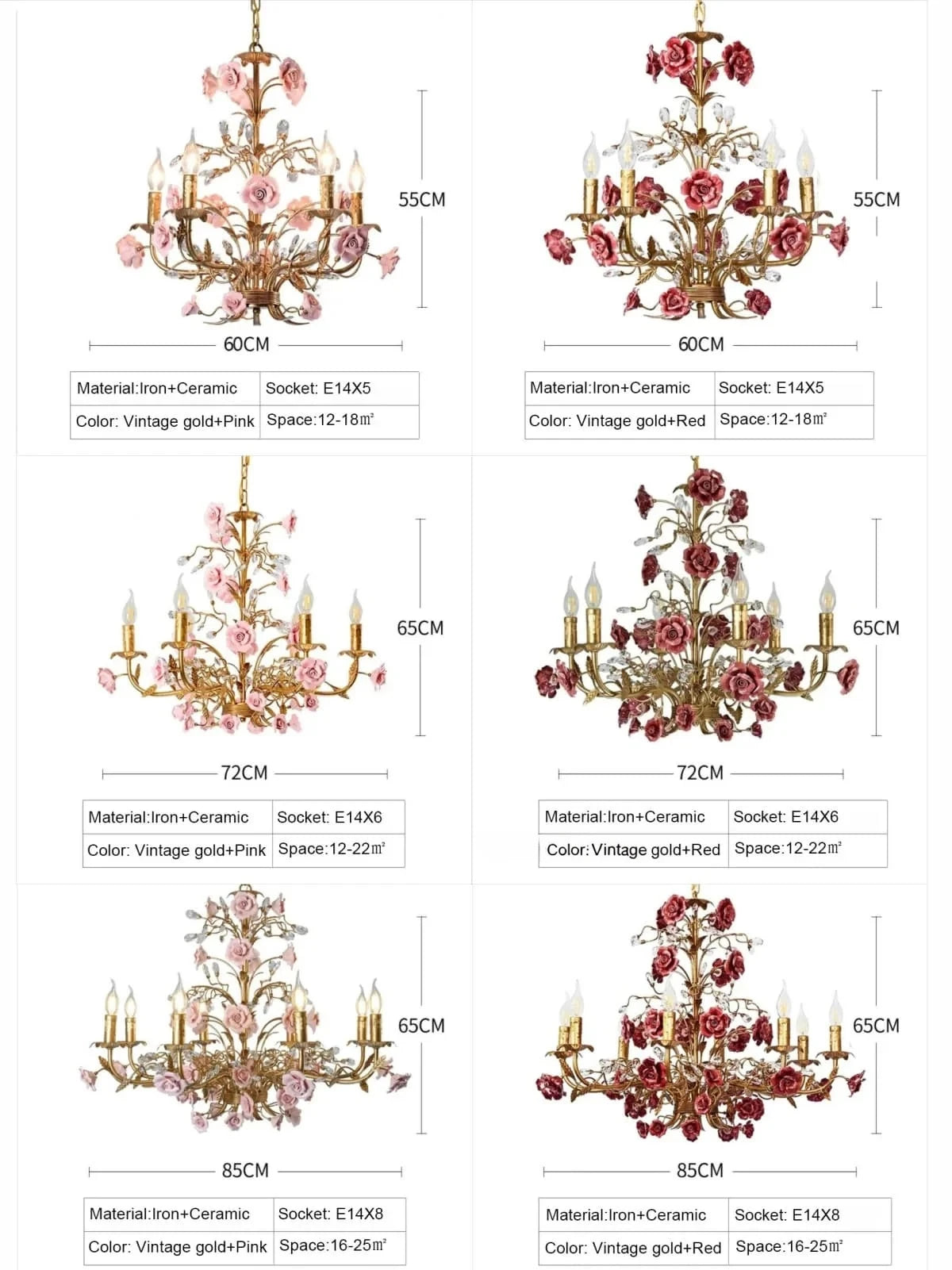 Pink Red Ceramic Rose Chandelier Luxury French Gold 5 Lights Chandelier Bedroom Lighting 6/8/10 Living Room Hanging Lights
