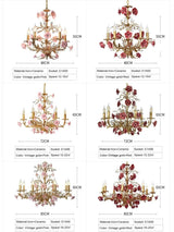Pink Red Ceramic Rose Chandelier Luxury French Gold 5 Lights Chandelier Bedroom Lighting 6/8/10 Living Room Hanging Lights