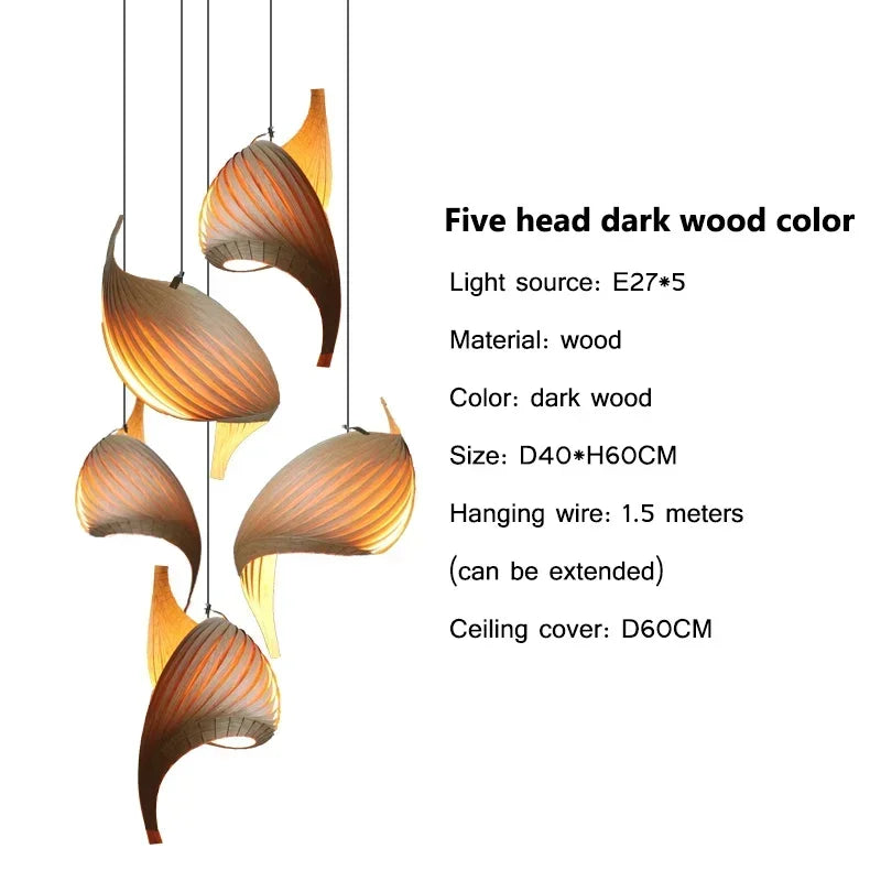 Wing maple pendant lamp handmade pleated finish wooden hanging light japanese style Chandelier dining bedroom staircase
