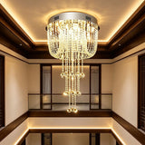 Luxury Raindrop Crystal Flush Mount Chandelier Long Vertical Design LED Ceiling Light For Duplex House Stairwell Entrance Hall