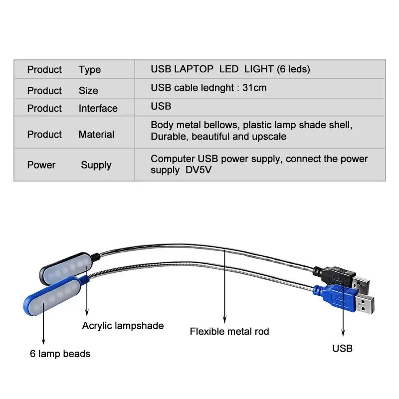 Mini Flexible USB LED Book Light - Portable Reading Lamp for Laptop & Power Bank