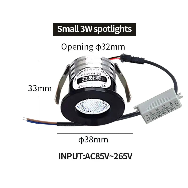 32mm hole recessed mini Spotlight  3w LED ceiling light 110 volt 220V indoor embedded small downlight with driver set