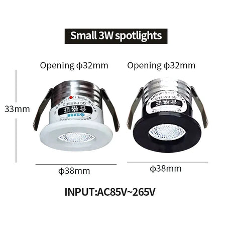 32mm hole recessed mini Spotlight  3w LED ceiling light 110 volt 220V indoor embedded small downlight with driver set