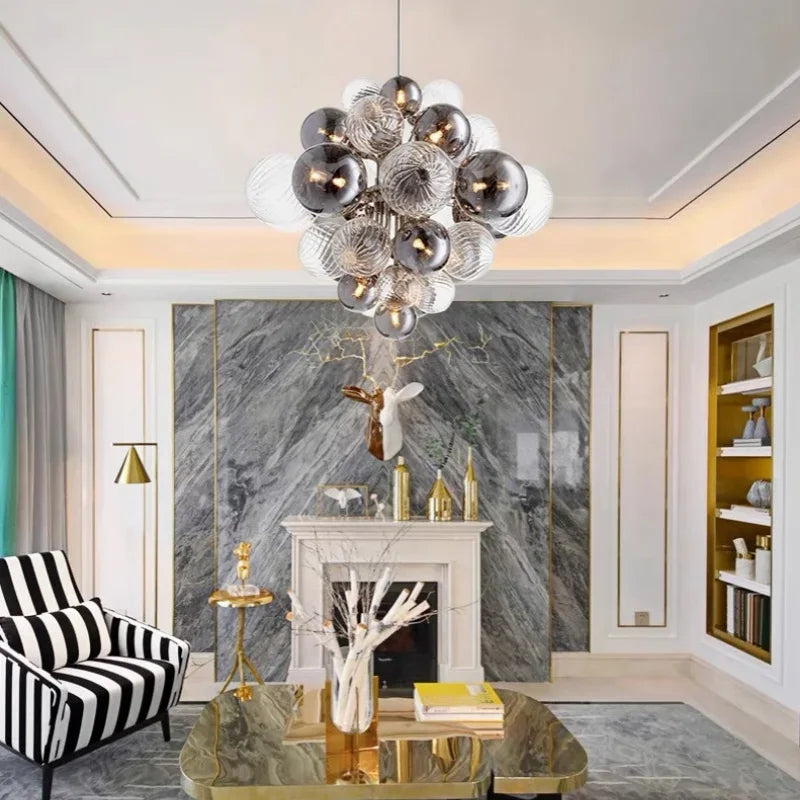 Luxury Smoke Gray Glass Bubble Ball Chandelier Living Room Nordic Bedroom Dining Hall Grape Pendant Lamp Home Lighting Fixtures
