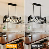 Black Farmhouse Chandeliers for Dining Room Light Fixture Rectangle Kitchen Island Pendant Lighting 4-Light Metal Industrial Li