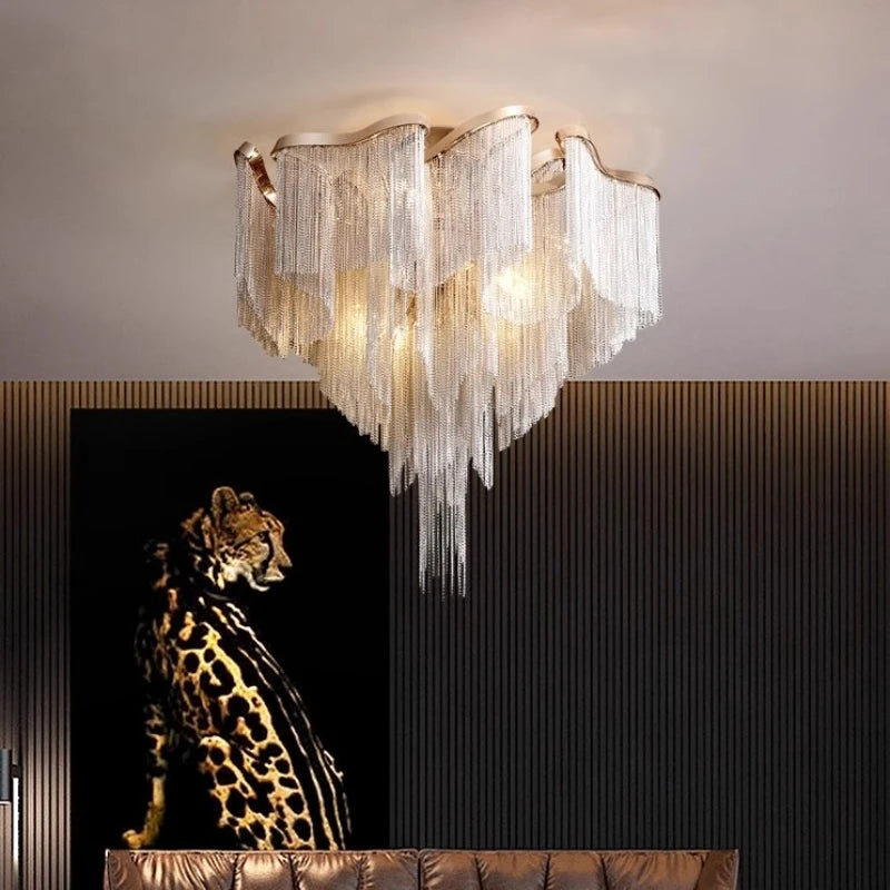 Modern Tassels Chain Ceiling Chandeliers Light Aluminum Luxury Ceiling Lamps Living Room Bedroom Kitchen Villa Home Decorations