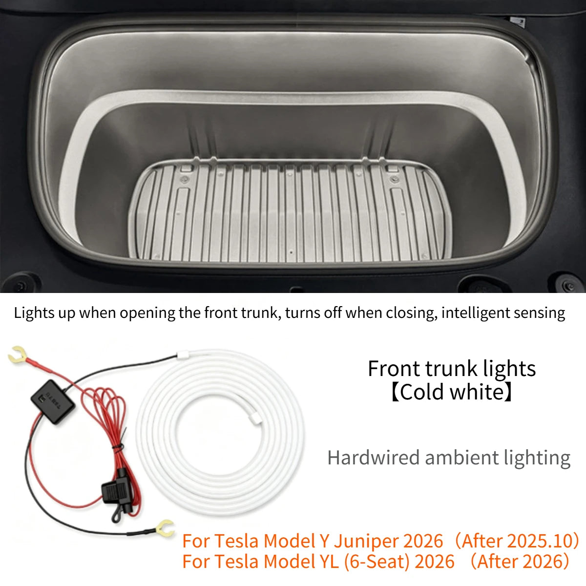 For Tesla Model YL Model Y Juniper 2026 Front Trunk Frunk LED Ambient Surround Light Flexible Strip Decorative Lamp Accessories
