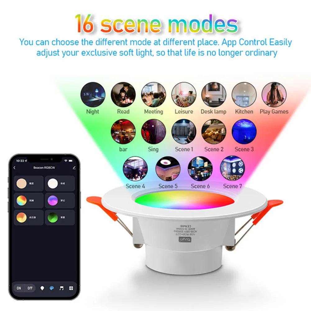 1-3 Pcs Smart RGB LED Recessed Downlight (10W Bluetooth, 2700K-6500K CCT) - Round Dimmable Smart Ceiling Panel Lamp for Living Room & Bedroom Decor