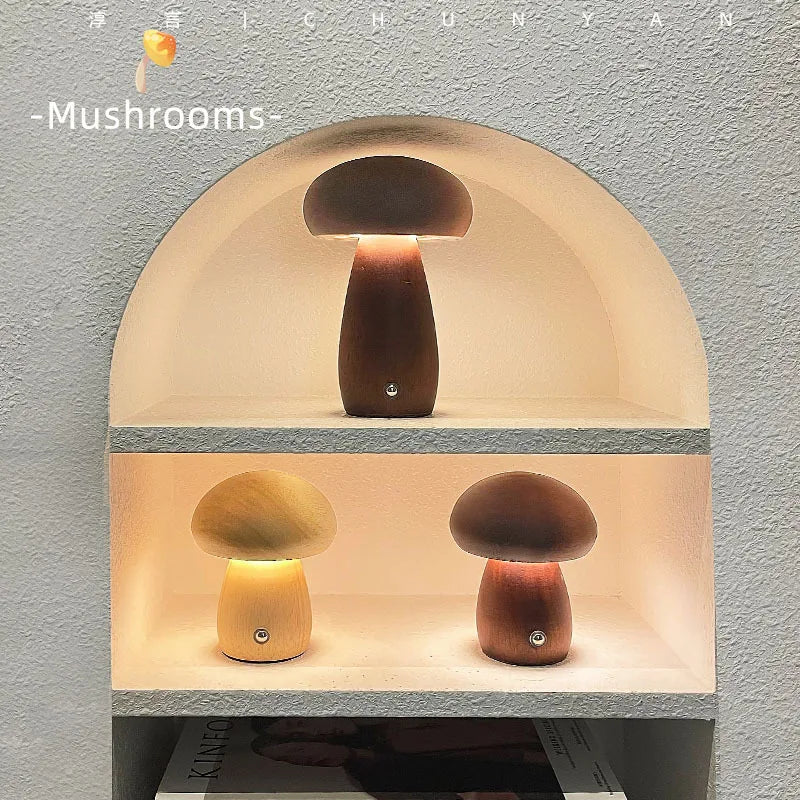 Modern Mushroom LED Night Light USB Rechargeable Touch Control Bedside Table Lamp for Creative Minimalist Ambient Lighting