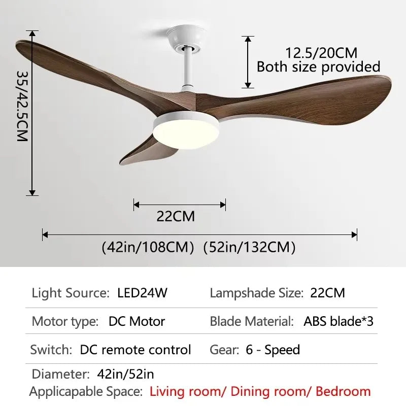 DC 35W 52Inch Ceiling Fan 3 ABS Strong Blade Restaurant Fan Support Remote Control 110V 220V Industrial Vintage Ceiling fans