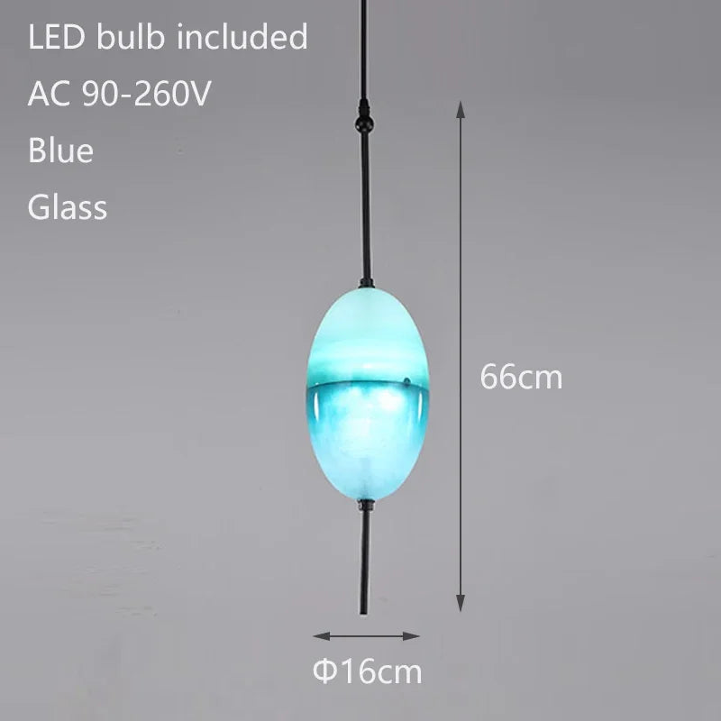 2026 Modern Simple Lake Blue Gradient Glass Pendant Lamp Designer Model Room Bedroom Restaurant Bar LED Chandelier Home Decor Li