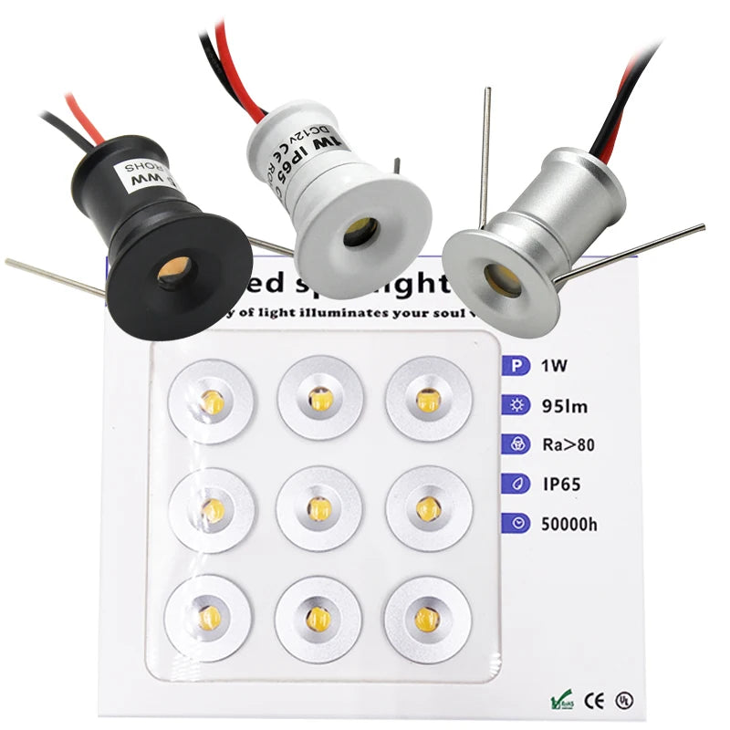 Mini LED 12V Recessed Ceiling Downlights 1W Dimmable Spotlight Black White Showcase Bedroom Party KTV DJ Stairs Spot Lights