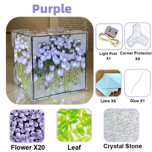 DIY Tulip Mirror Cube Night Light - Creative Infinite Flower Sea Lamp Kit