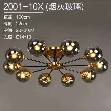 Modern Glass Ball LED Pendant Lights Retro Ceiling Chandelier Dining Bedroom Gold Home Decor Hanging Lamp Fixtures