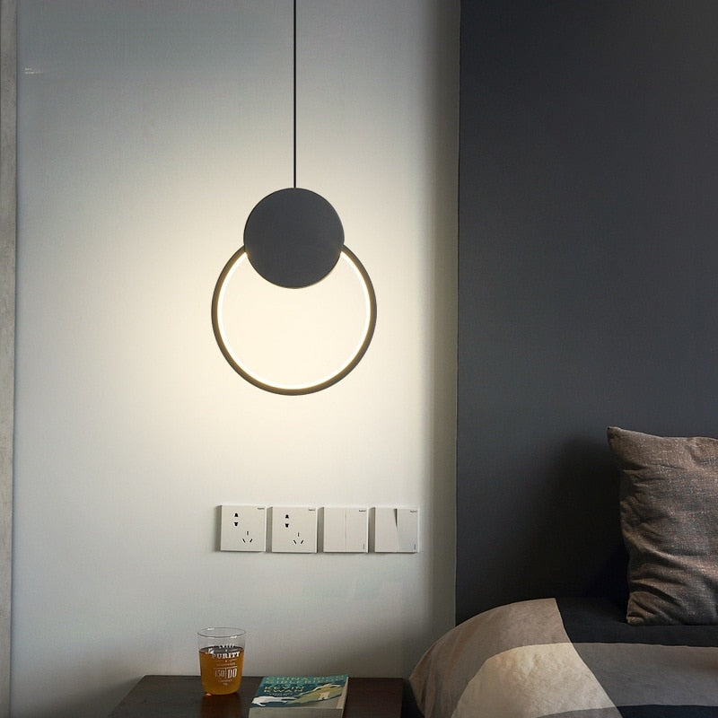 Modern LED Black White Circle Pendant Light Lighting for Bedside Bedroom Living Dining Room Study Hanging Lamp Indoor Decoration