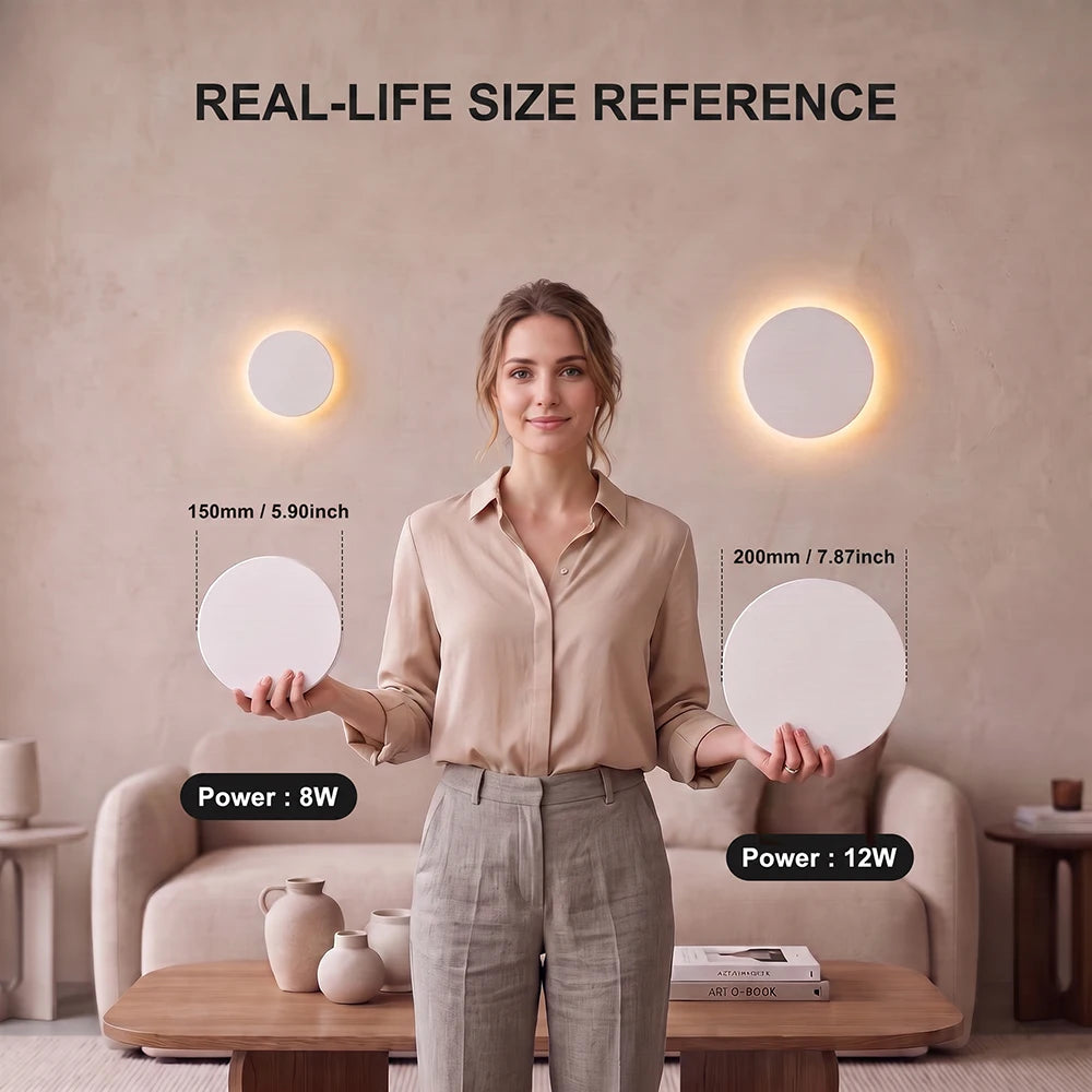 Modern Nordic Round LED Wall Lamp Aluminum Backlit Sconce Light Black White Gold Fixture for Bedroom Hallway Staircase Decor