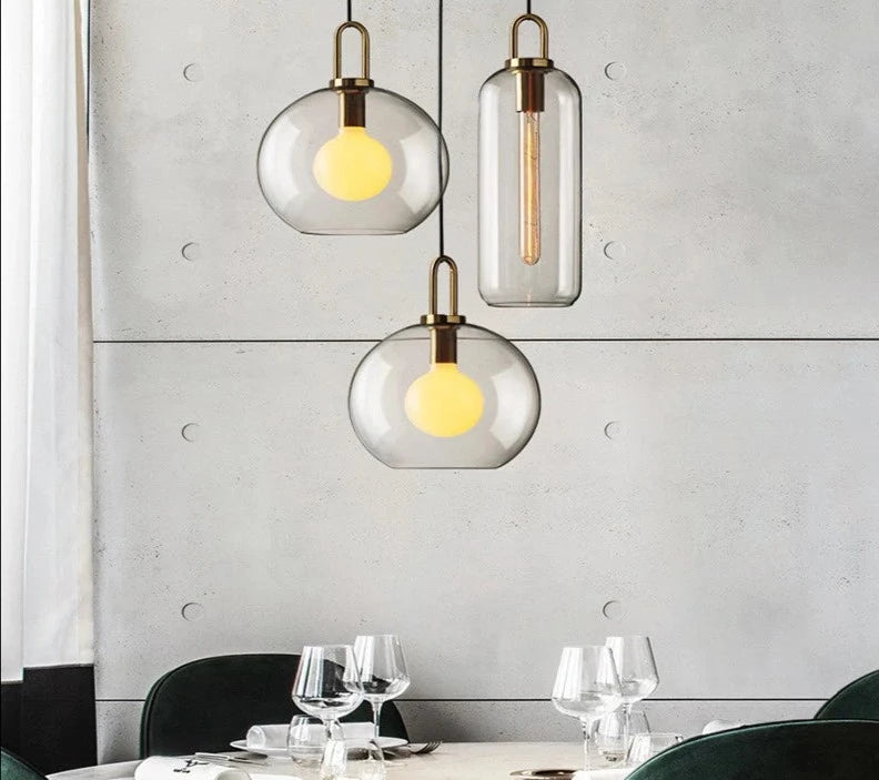 Smoke Grey Sphere glass hanging lamp Transparent Cylindrical Edison glass pendant lighting Simple lines pendant lamp droplight