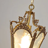 French-Style Retro Copper Ice Flower Glass Small Chandelier Bedside Balcony Porch Pendant Lighting Cloakroom Hanging Lamp