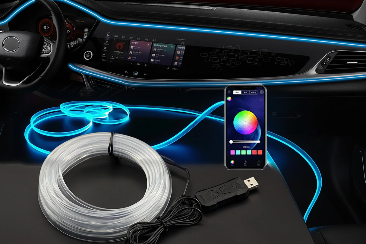 Invisible RGB Car Interior Ambient Light Strip - USB Fiber Optic APP Control Lamp