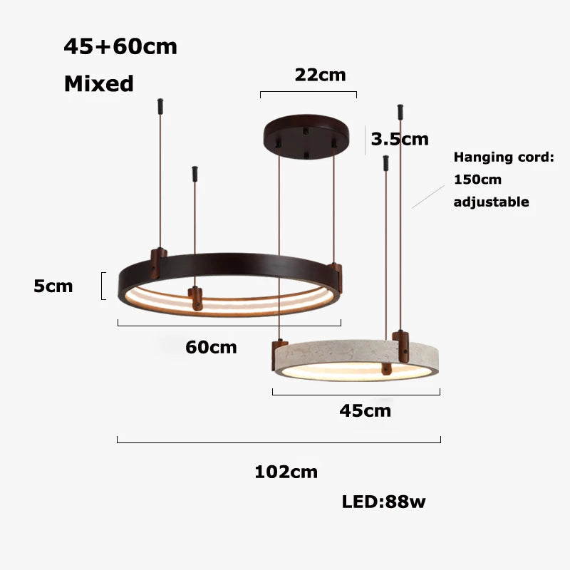 Wabi Sabi Japanese Yellow Travertine Pendant Light, Natural Cave Stone Solid Wood Chandeliers for Livingroom Kitchen Island Deco