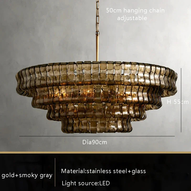 Gray Glass Ceiling Chandeliers 2025 Classic Round Hanging Lamps for Ceiling Home Decoration Lighting Gold Lustres Lamparas