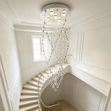 Elegant Multi Strand Waterfall Crystal Ceiling Lamp Long Vertical Crystal Chain Flush Mount Light For Large Living Room Stairwel