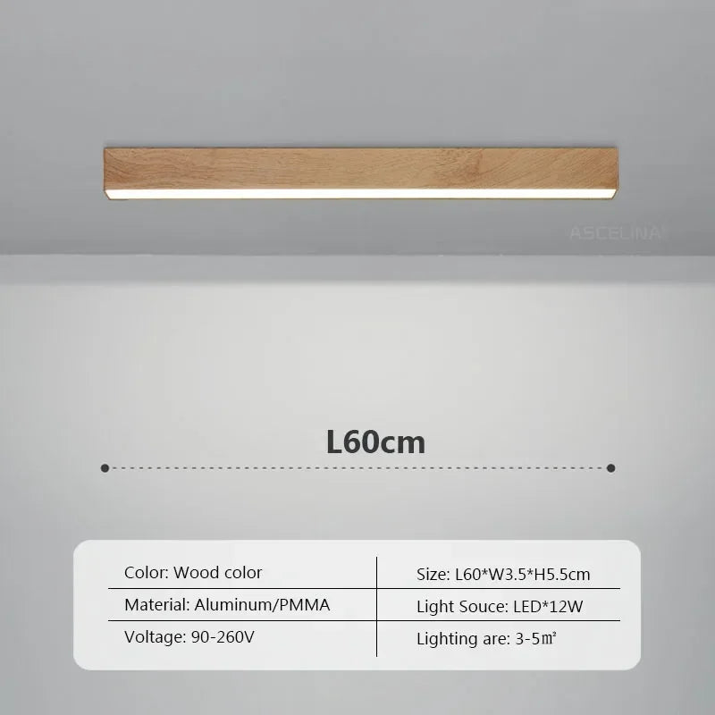 Modern LED Ceiling Lamp for Living Dining Room Long Strip Wooden Decor Lamps Entryway Bedroom Aisle Cloakroom Lighting Fixture