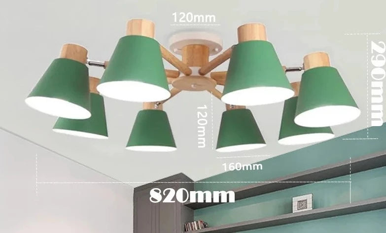 Modern solid wood living room pendant lamp E27 ceiling lamp bedroom ceiling pendant lamp hotel restaurant interior lighting bulb